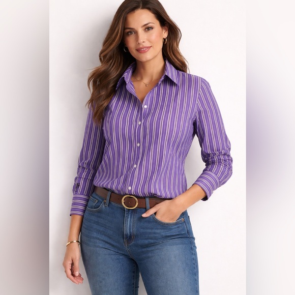 Ralph Lauren Tops - Lauren Ralph Lauren Purple Striped Cotton Button Down Shirt XL classic 90